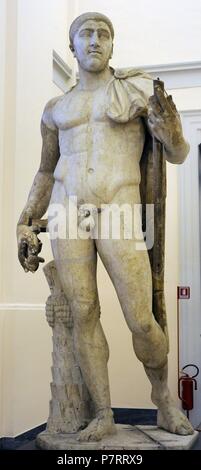 Emperor Alexander Severus (208-235)  with idealized body of the Diomedes Cuma-Munich type. c. 225 AD. Statue. National Archaeological Museum. Naples. Italy. Stock Photo