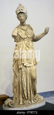 Minerva (Roman goddes identified with Athena). Roman creation, 2nd century AD, from a Greek original of Classic period. National Archaeological Museum, Naples. Italy. Stock Photo