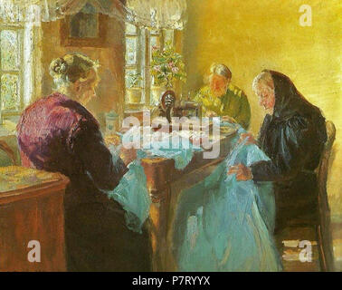 . Sewing a Dress for a Costume Party .  English: Sewing a Dress for a Costume Party . 1920 22 Anna Ancher (Danish painter, 1859-1935) Sewing a Dress for a Costume Party 1920 Stock Photo