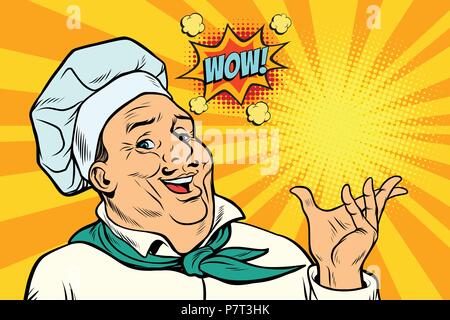 Cook Chef man presentation gesture. Pop art retro vector illustration kitsch vintage drawing Stock Vector