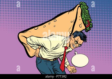 man carries Shawarma Doner kebab. Pop art retro vector illustration vintage kitsch drawing Stock Vector