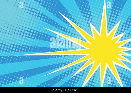 yellow sun on blue sky. Pop art retro vector illustration vintage kitsch drawing Stock Vector