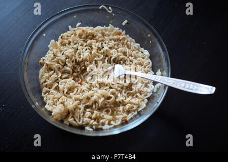 Instant noodles on wood baord Stock Photo