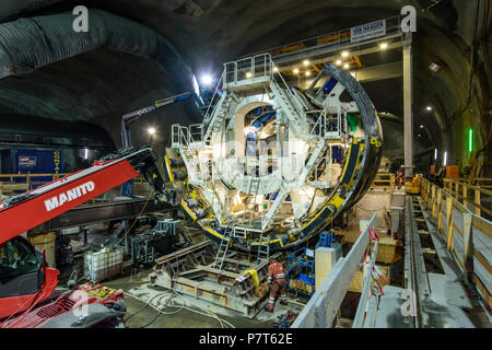 Spital am Semmering: assembly of  Tunnelbohrmaschine (tunnel boring machine) of company NFM Technologies in Semmering-Basistunnel (Semmering Base Tunn Stock Photo