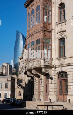 Elegant buildings and The Flame Towers  in Baku,Azerbaijan Stock Photo