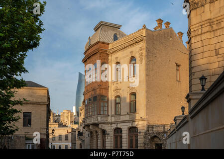 Elegant buildings and The Flame Towers  in Baku,Azerbaijan Stock Photo