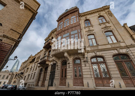 Elegant buildings and The Flame Towers  in Baku,Azerbaijan Stock Photo