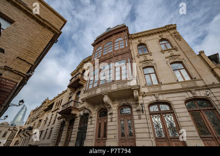 Elegant buildings and The Flame Towers  in Baku,Azerbaijan Stock Photo