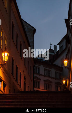 City Counsel Stairs near Prague Castle After Sunset Stock Photo