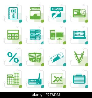 Stylized bank, business, finance and office icons - vector icon set Stock Vector