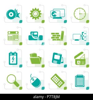 Stylized Computer, mobile phone and Internet Vector Icon Set Stock Vector
