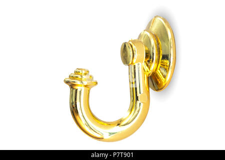 golden hook wall hanger isolated on white gold color with clipping path Stock Photo