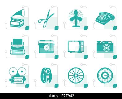 Stylized Retro business and office object icons - vector icon set Stock Vector