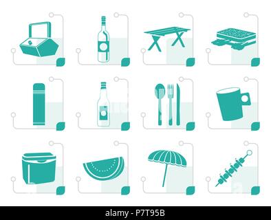 Stylized Picnic and holiday icons - vector icon set Stock Vector