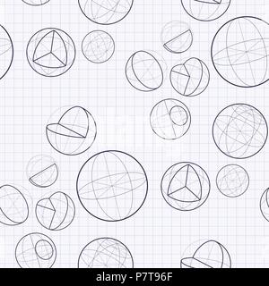 Isometric ball vector seamless pattern mathematical texture school background Stock Vector