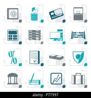Stylized bank, business, finance and office icons - vector icon set Stock Vector