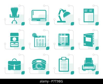 Stylized Simple Business and Office Icons over colored background ...