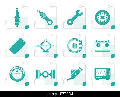 Stylized Realistic Car Parts and Services icons - Vector Icon Set 1 Stock Vector