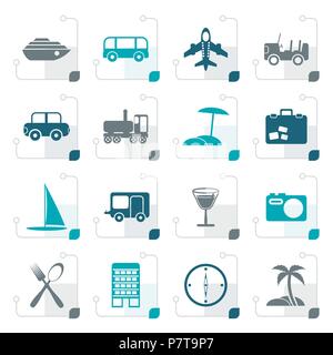 Stylized Travel, transportation, tourism and holiday icons - vector icon set Stock Vector