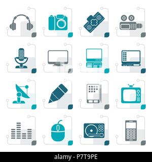 Stylized Media equipment icons - vector icon set Stock Vector