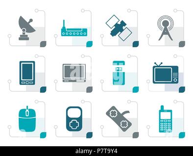 Stylized technology and Communications icons - vector icon set Stock Vector