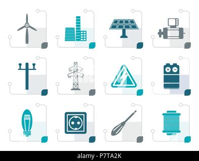 Stylized Electricity and power icons - vector icon set Stock Vector