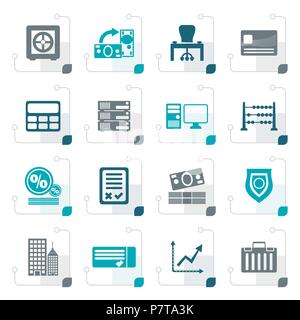 Stylized bank, business, finance and office icons - vector icon set Stock Vector