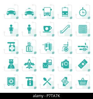 Stylized Airport, travel and transportation icons -  vector icon set Stock Vector