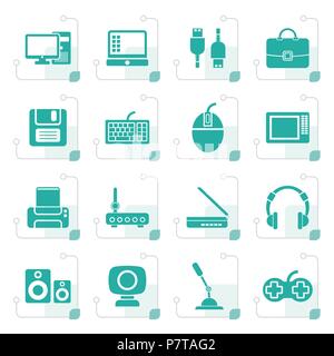 Stylized Computer equipment and periphery icons - vector icon set Stock Vector
