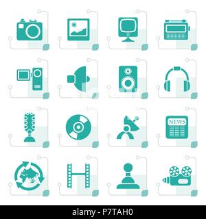 Stylized Media and household  equipment icons - vector icon set Stock Vector