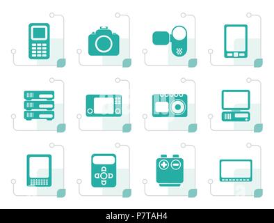 Stylized technical, media and electronics icons - vector icon set Stock Vector