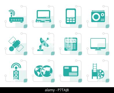 Stylized Business, technology  communications icons - vector icon set Stock Vector