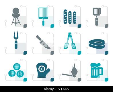 Stylized picnic, barbecue and grill icons - vector icon set Stock Vector