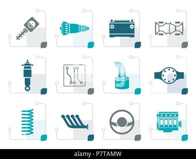 Stylized Realistic Car Parts and Services icons - Vector Icon Set 2 Stock Vector