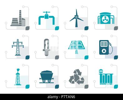 Stylized Power and electricity industry icons - vector icon set Stock Vector