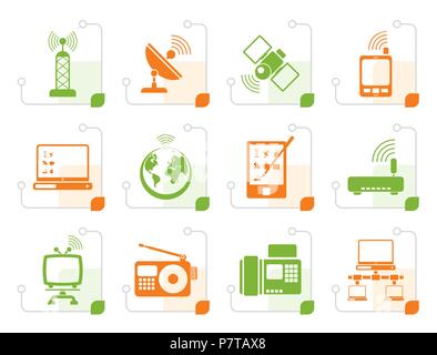 Stylized communication and technology icons - vector icon set Stock Vector