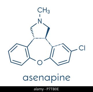 Asenapine antipsychotic drug molecule. Skeletal formula. Stock Vector