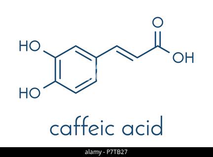 Caffeic acid molecule. Intermediate in the biosynthesis of lignin. Skeletal formula. Stock Vector