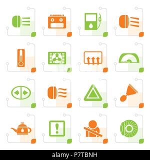 Stylized Car Dashboard - realistic vector icons set Stock Vector