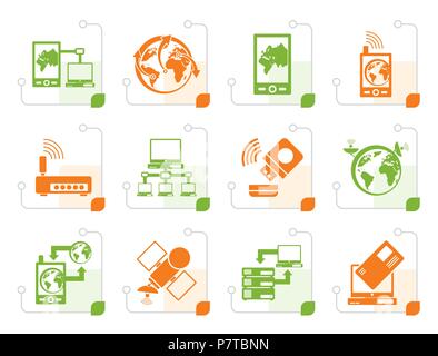Stylized communication, computer and mobile phone icons - vector icon set Stock Vector