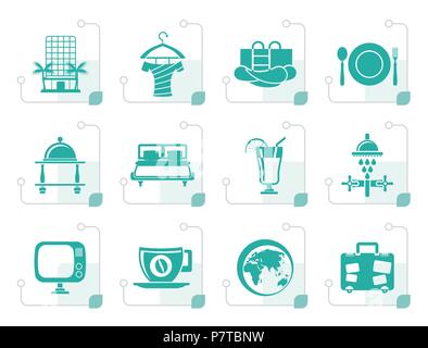 Stylized Hotel, motel and holidays icons - vector icon set Stock Vector