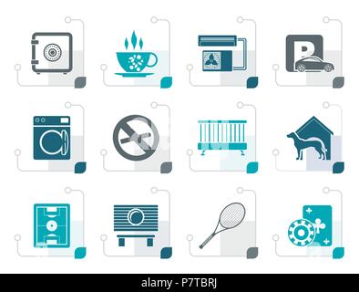 Stylized hotel and motel amenity icons - vector icon set Stock Vector