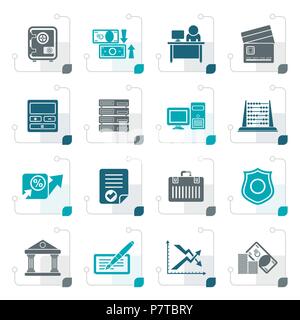 Stylized bank, business, finance and office icons - vector icon set Stock Vector
