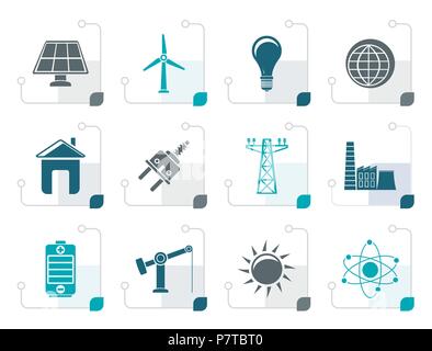 Stylized power, energy and electricity icons - vector icon set Stock Vector