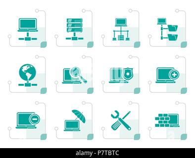 Stylized Network, Server and Hosting icons - vector icon set Stock Vector
