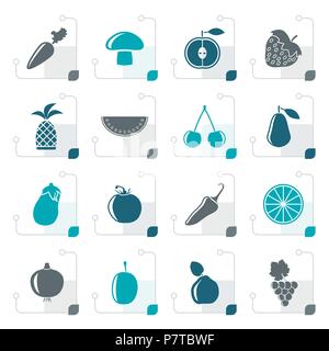 Stylized Different kinds of fruits and Vegetable icons - vector icon set Stock Vector