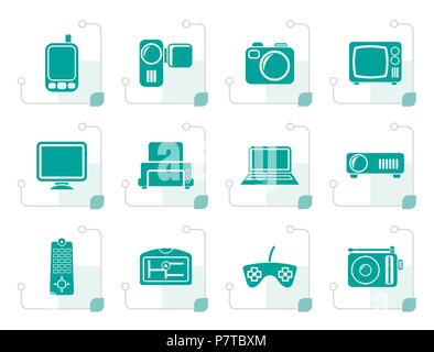 Stylized Hi-tech technical equipment icons - vector icon set Stock Vector