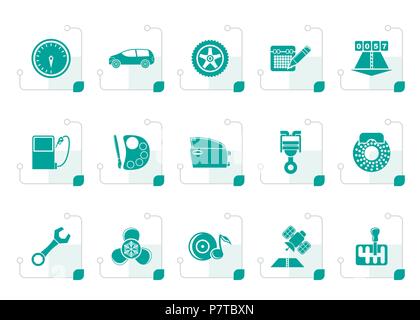 Stylized car parts, services and characteristics icons - vector icon set Stock Vector