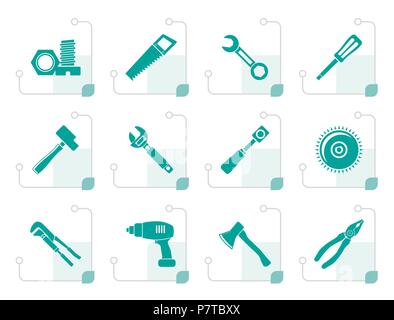 Stylized different kind of tools icons - vector icon set Stock Vector
