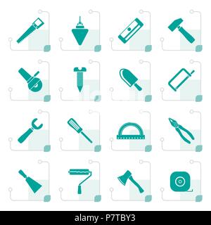 Stylized Construction and Building Tools icons - Vector Icon Set Stock Vector